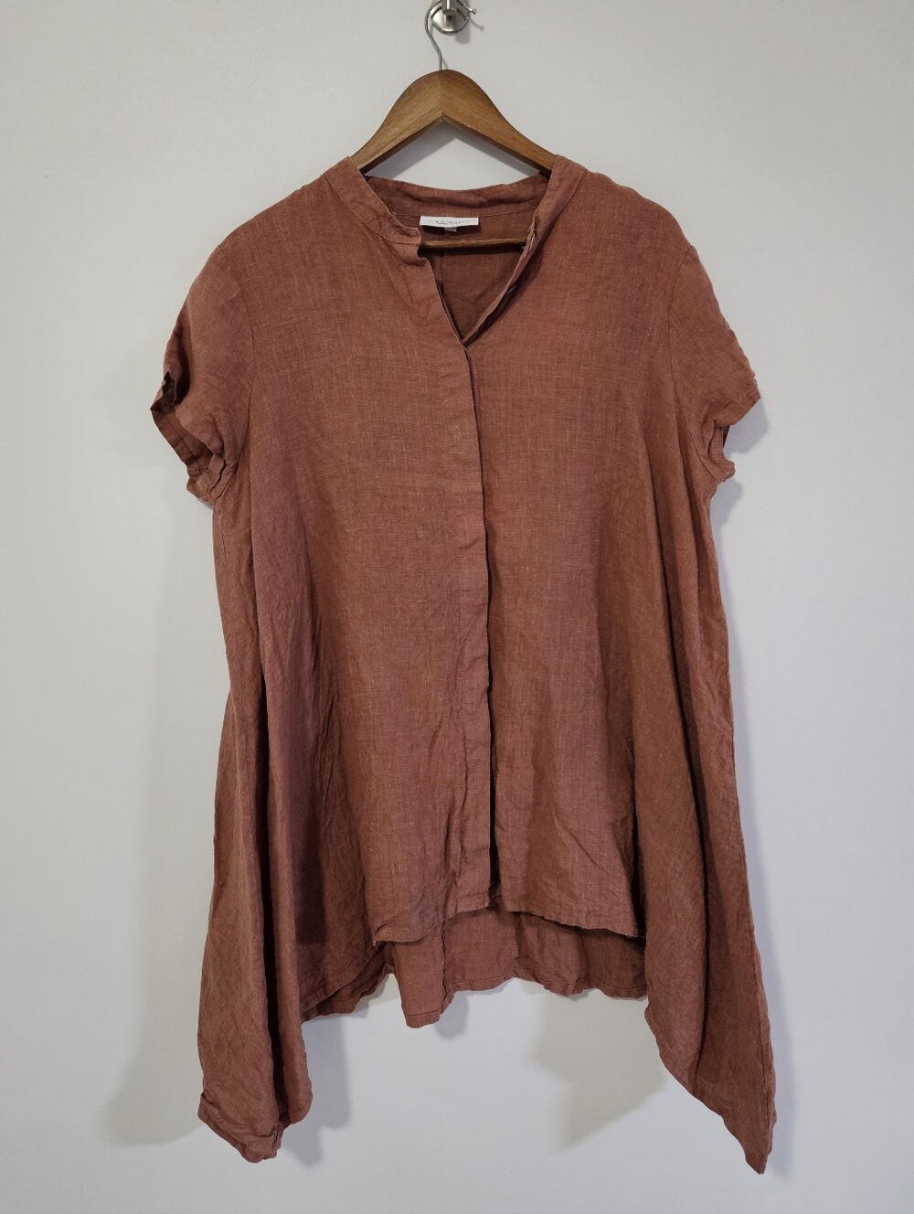 Bryn Walker Willa Linen Short Sleeve Button Down Tunic Small